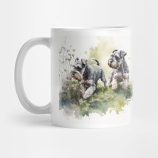 Two Miniature Schnauzers Playing Watercolour Painting Mug